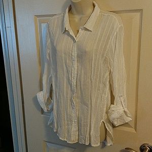 White Linen Collard Boho Shirt