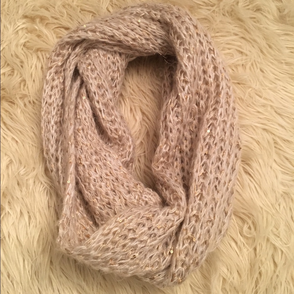 Tan knit infinity scarf