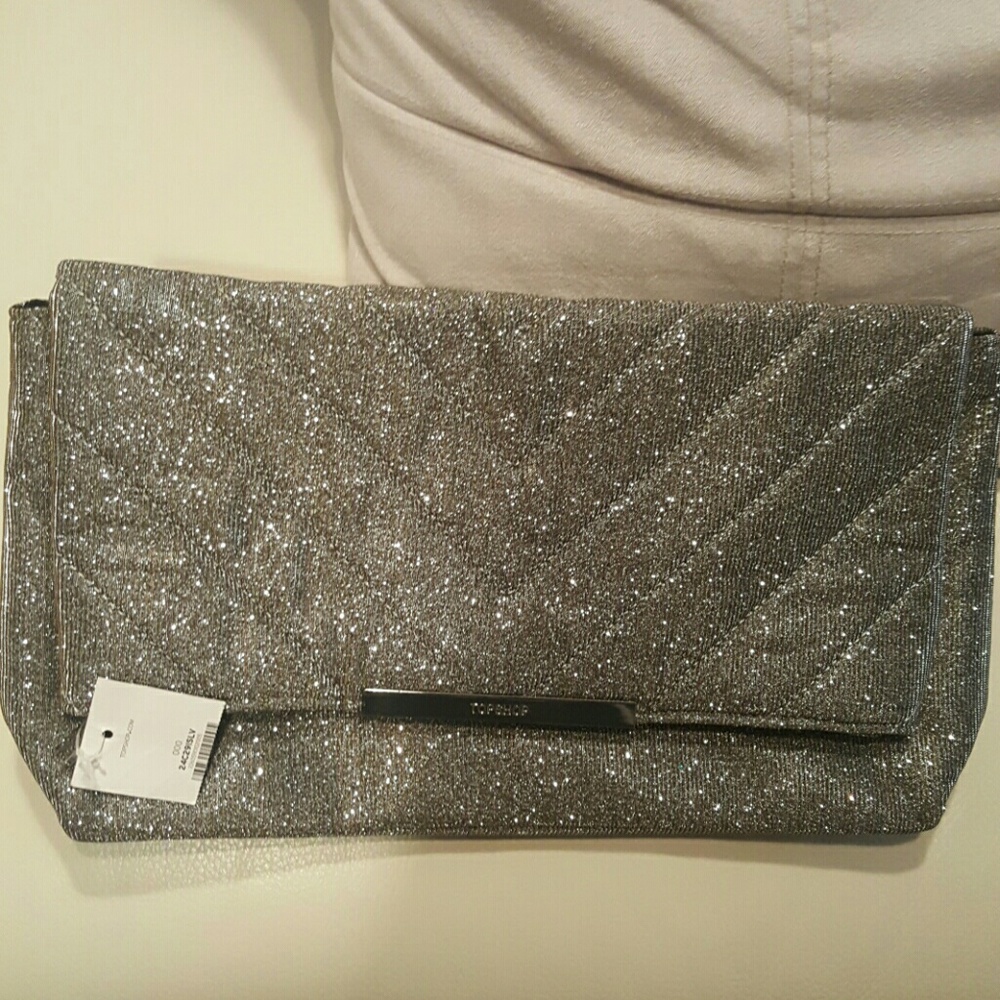 Sparkly silver clutch shimmery handbag Topshop
