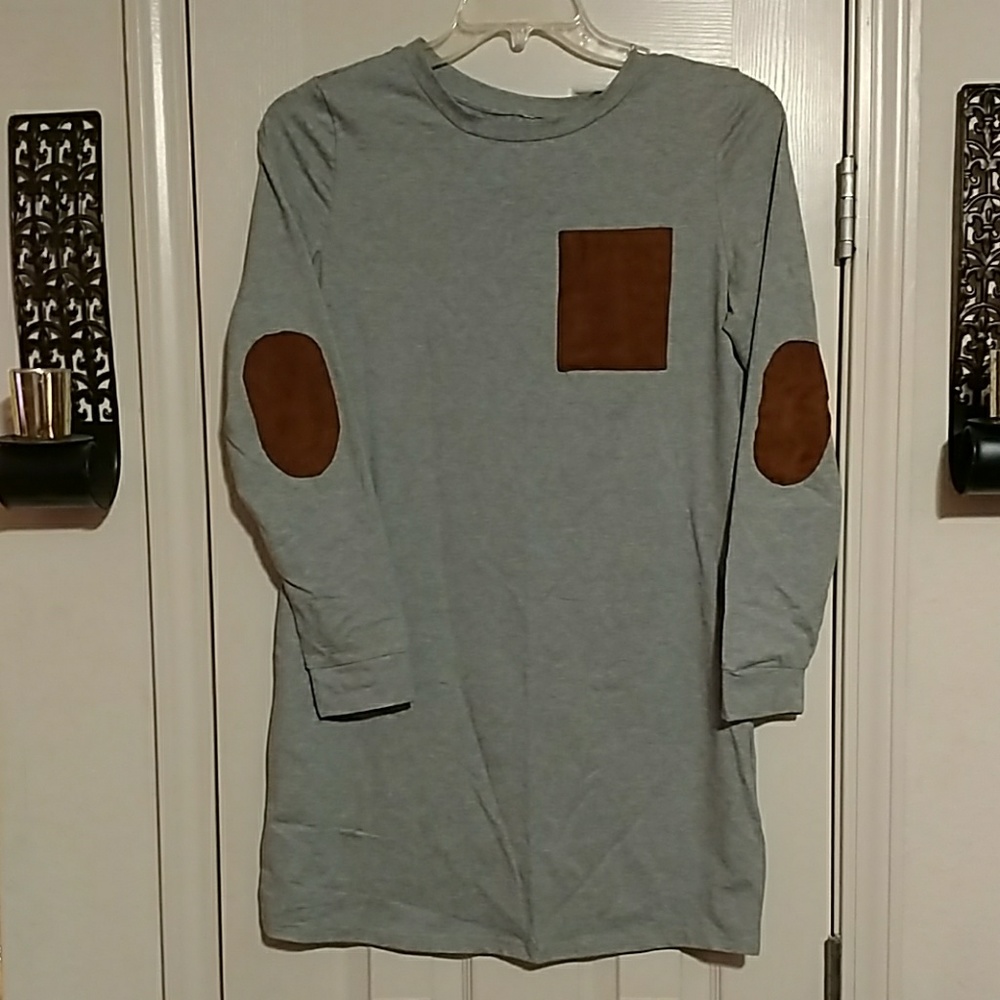 Long-sleeved Faux leather pocket/elbow patch Tunic