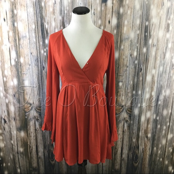 🎉CLEARANCE🎉 Rust Long Bell Sleeves Ruffle Dress - Picture 4 of 5
