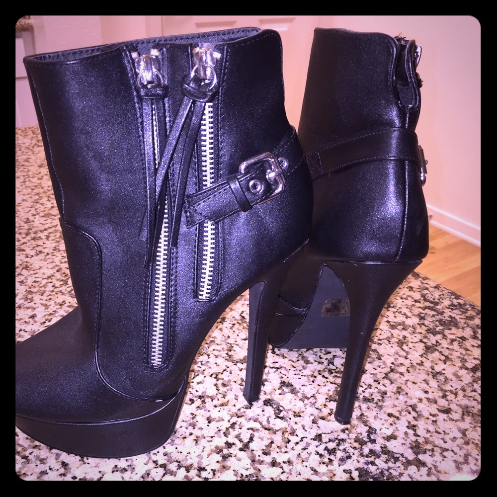 Peep toe bootie heels