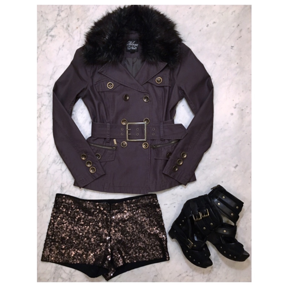 Canvas military utility field jacket w/ fur collar