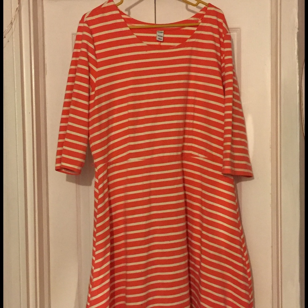 Xl coral and cream striped dress