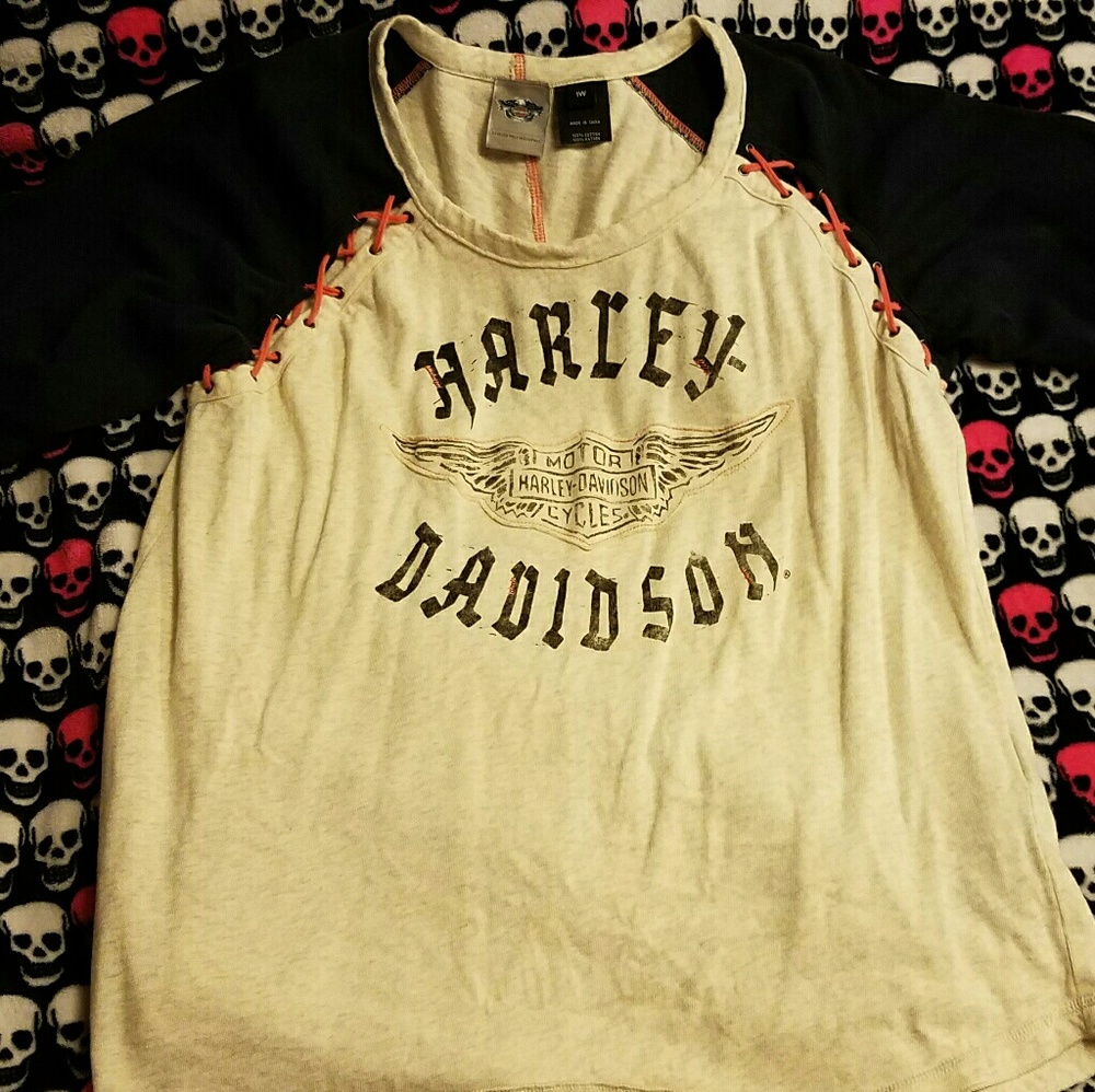 Harley Davidson Ringer Tee with Lacing Detail