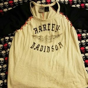 Harley Davidson Ringer Tee with Lacing Detail
