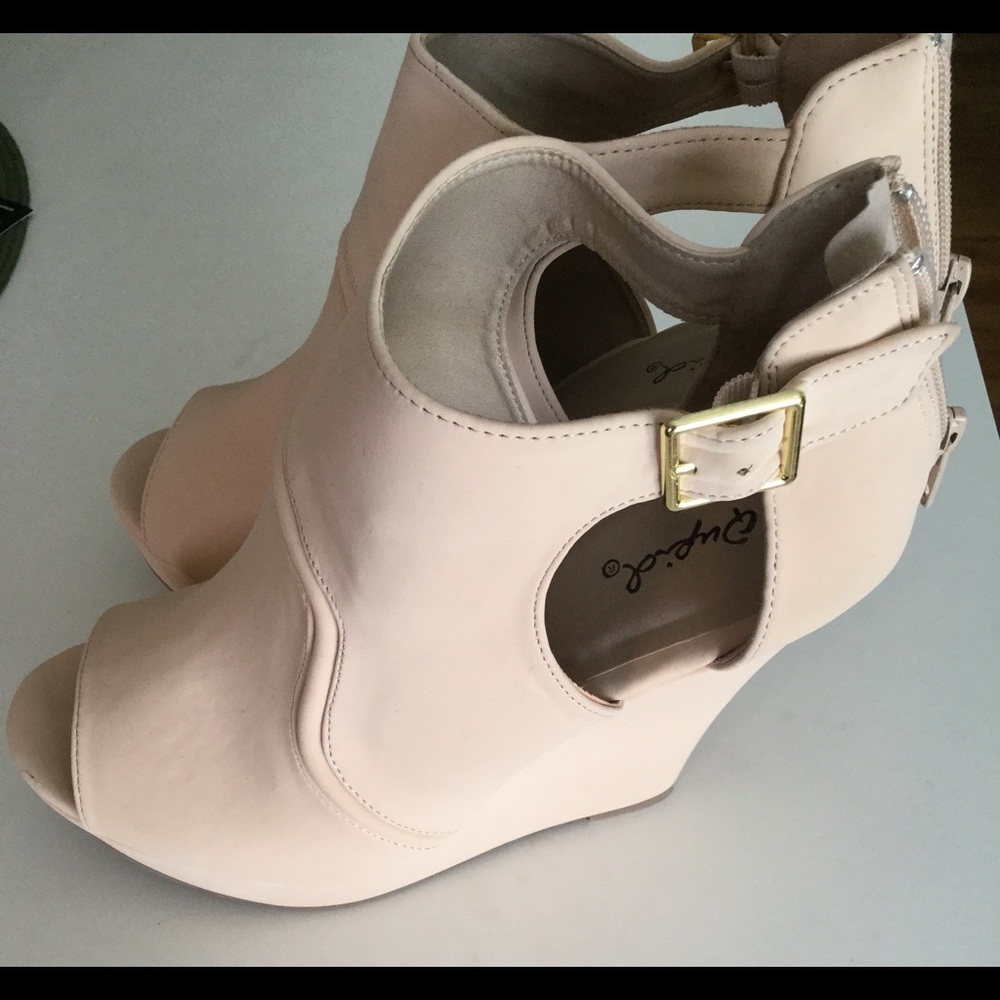 Cream Suede Wedge Heels