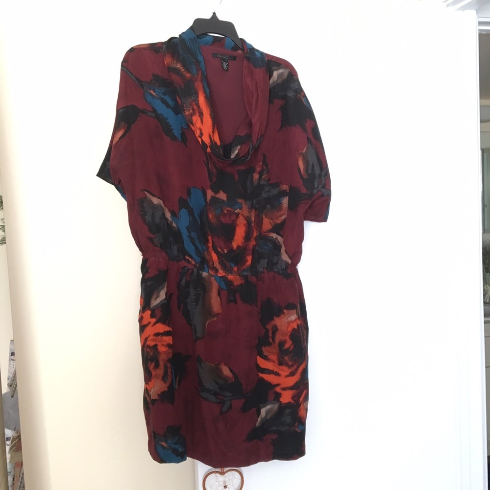 KENNETH COLE Floral Dress, Fire Orange, Cowl Sz XL