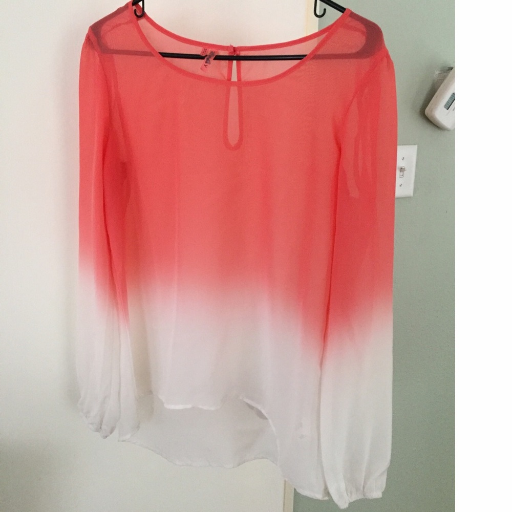 Beautiful coral and white ombré chiffon blouse