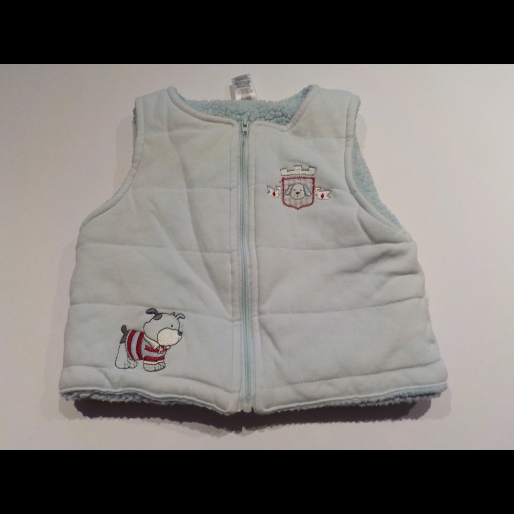 Boy's 12m baby blue puffer vest with embroidery