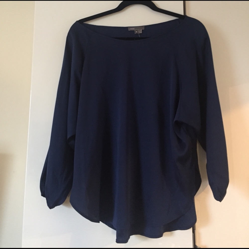 Vince, Size M Navy Silk Blouse, New with Tags.