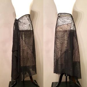 Black Maxi Sparkle Lace Beach Cover-up Wrap Skirt