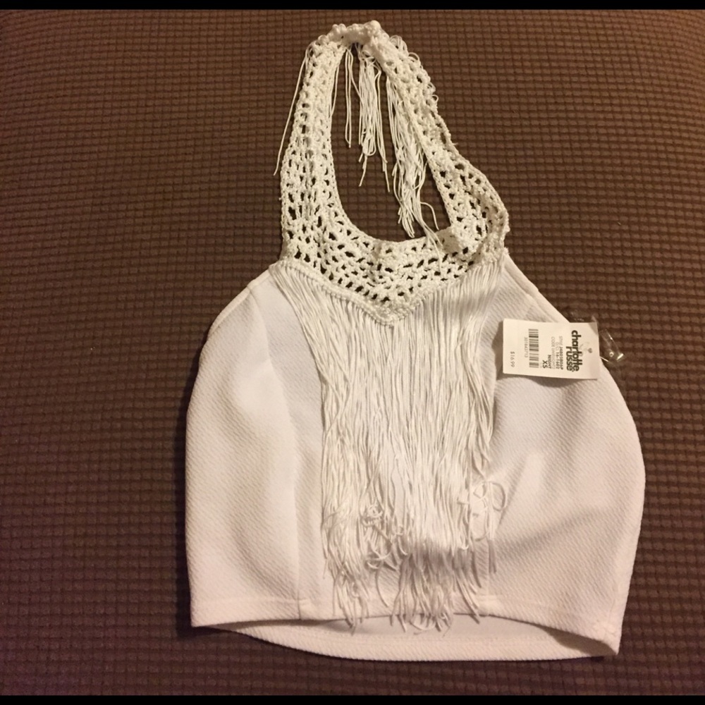 Charlotte Russe Fringe Halter Crop Top