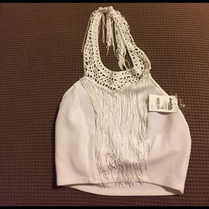 Charlotte Russe Fringe Halter Crop Top