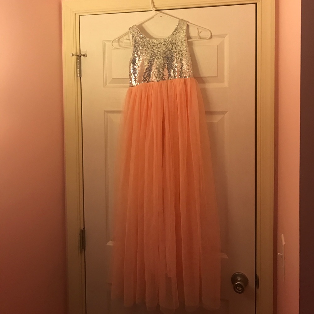 Girls size 7 sequin and pink tulle maxi dress
