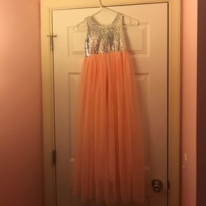 Girls size 7 sequin and pink tulle maxi dress