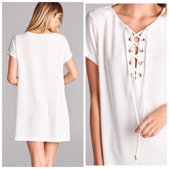 ❗️CLEARANCE❗️Boho Ivory Lace Up Shift Dress S M L - Picture 2 of 2