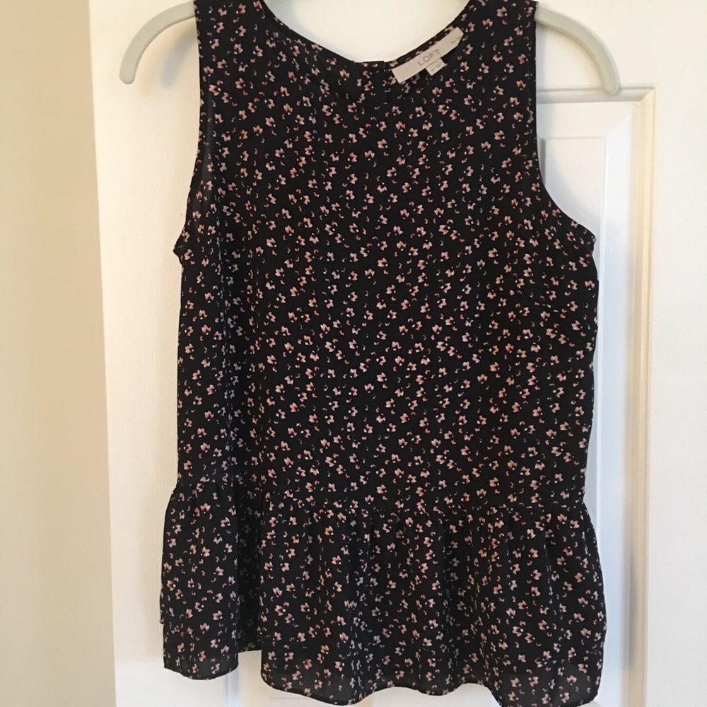 Loft peplum tank shell black floral small petite