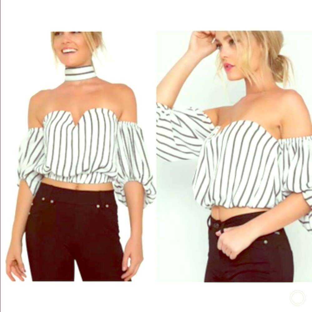 Striped off shoulder crop top