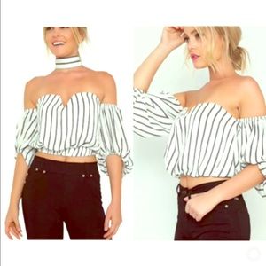 Striped off shoulder crop top