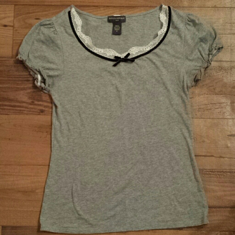 Grey top with lace and bow embellishment