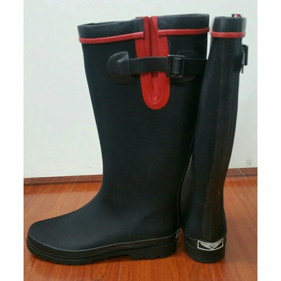 Women's Rainboots, Rubber Tall Matte Rain Boots, #1907 Black - Picture 3 of 3