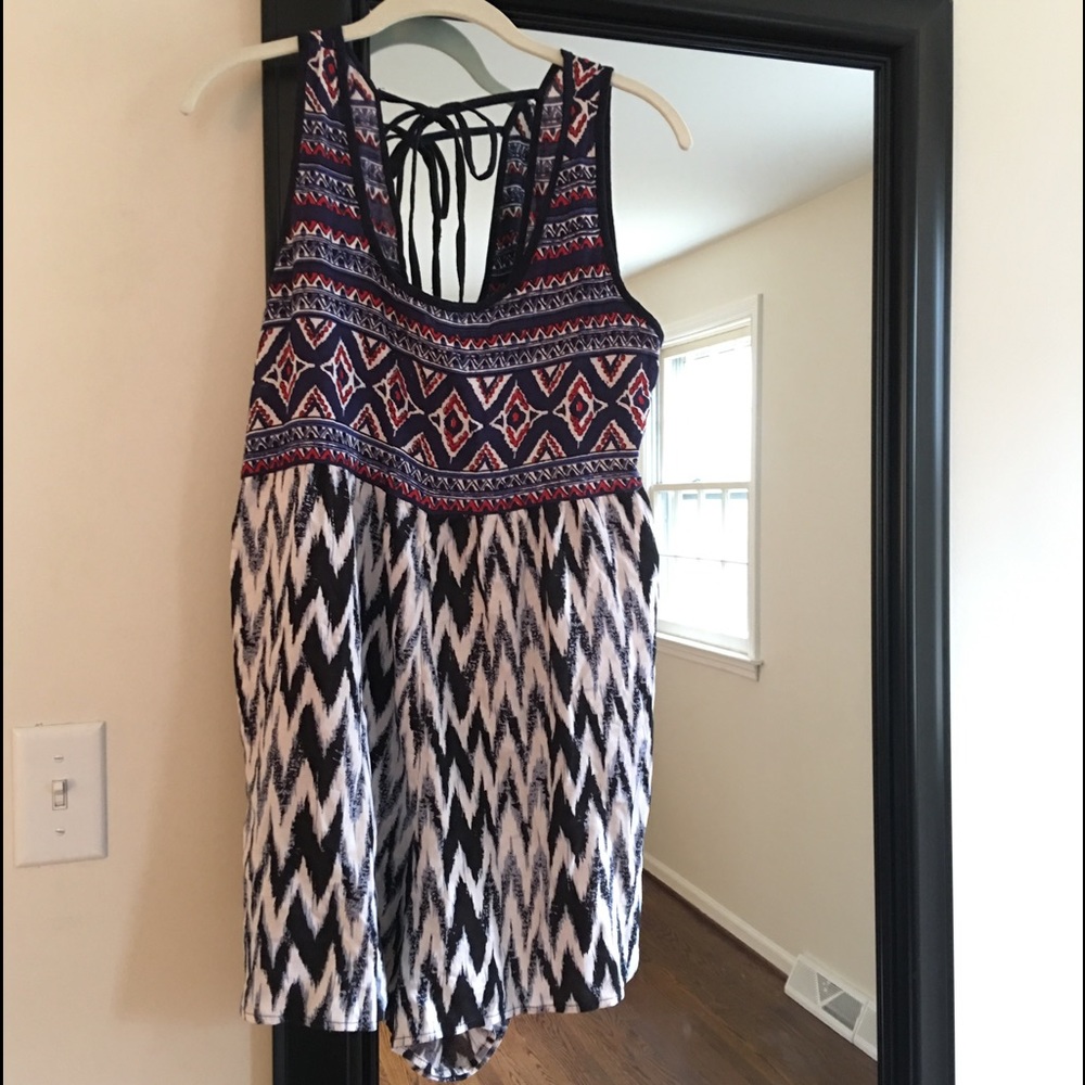 Angie Romper medium boho print w pockets tie back