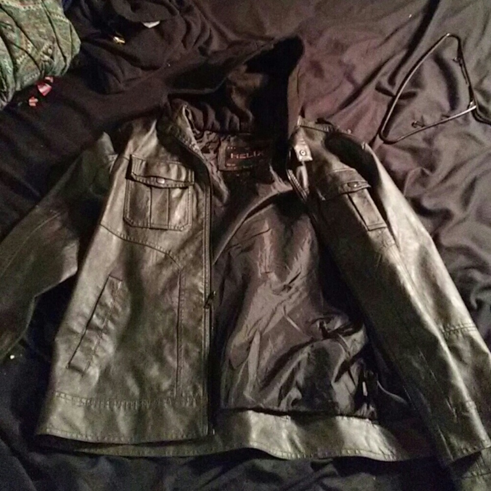 Hooded leather jacket