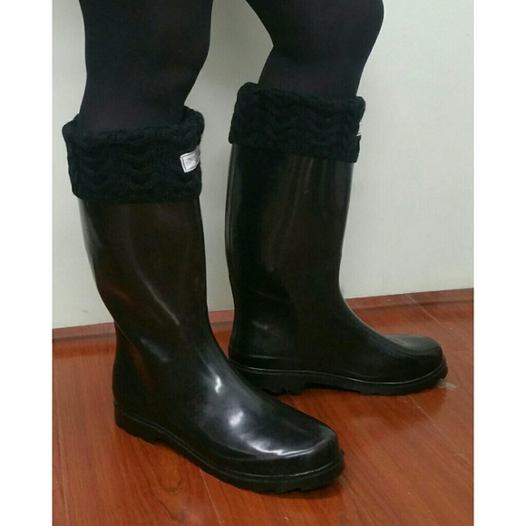 Women Tall Rain Boots with Cuff, RB-3104, Black - Picture 2 of 3