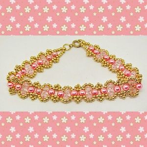 Pink Pearl and Crystal Bracelet