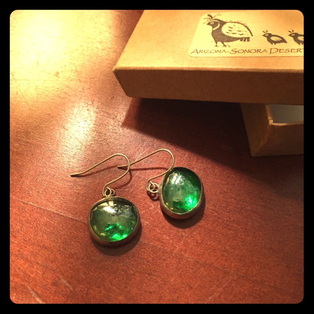 Jade-colored glass earrings