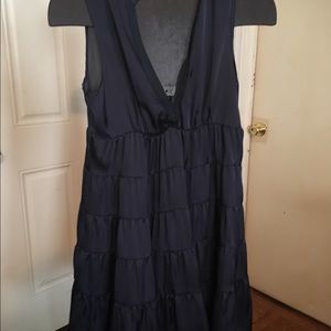 Navy blue silk maxi style evening dress.