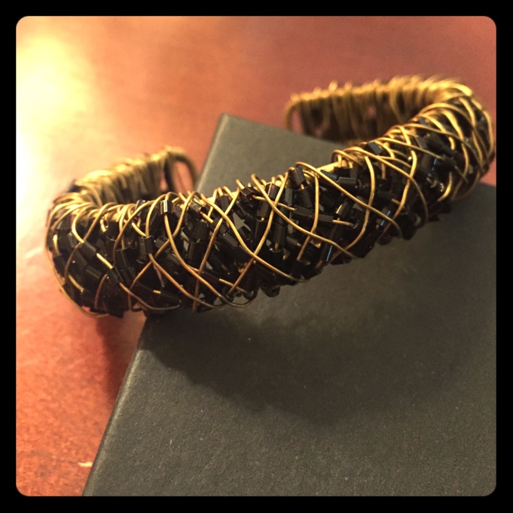 Beaded Cuff Bracelet with gold wiring