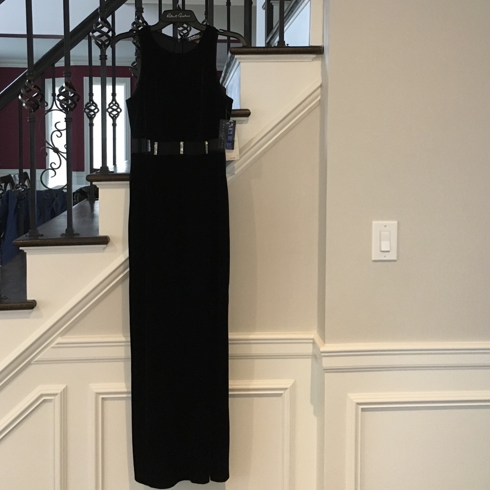Velvet gown with mesh and rhinestone detail. NWT