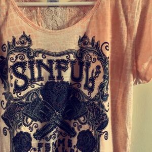 "Sinful" tee shirt with lace back