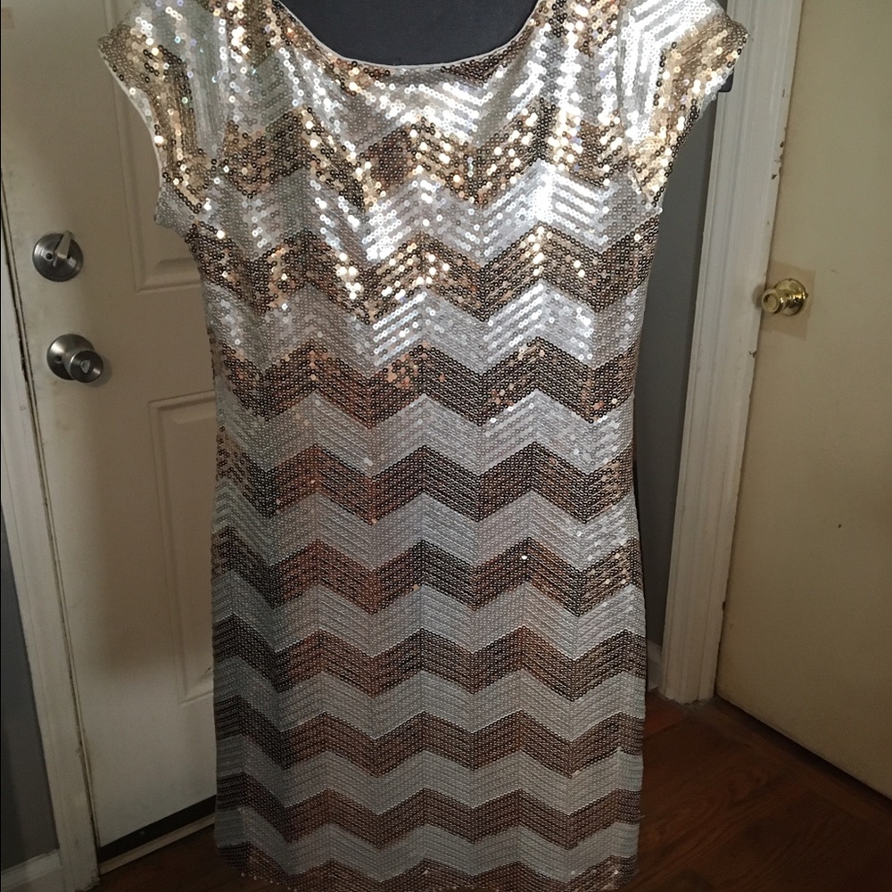 White House Black Market silver gold sequin dress