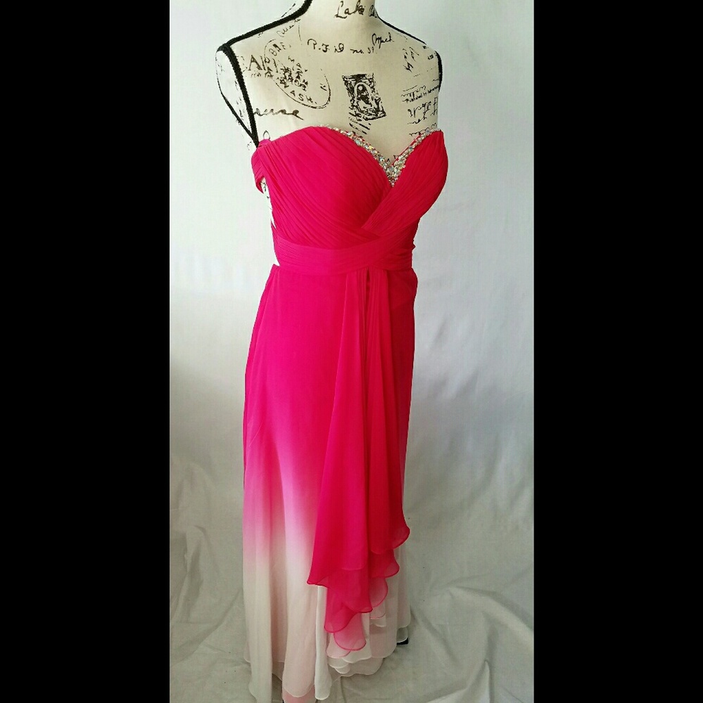 Ombre Strapless Open Cross Back Prom Dress Gown
