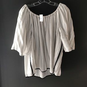NWT Cream and Black Stripe Off the Shoulder Blouse