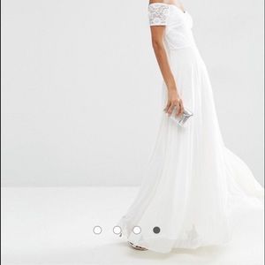 ASOS Lace Top Bardot Pleated Maxi Dress