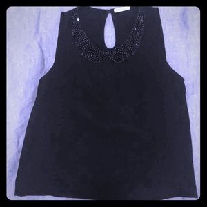 Super Cute Black Jeweled Collared Top Sz M