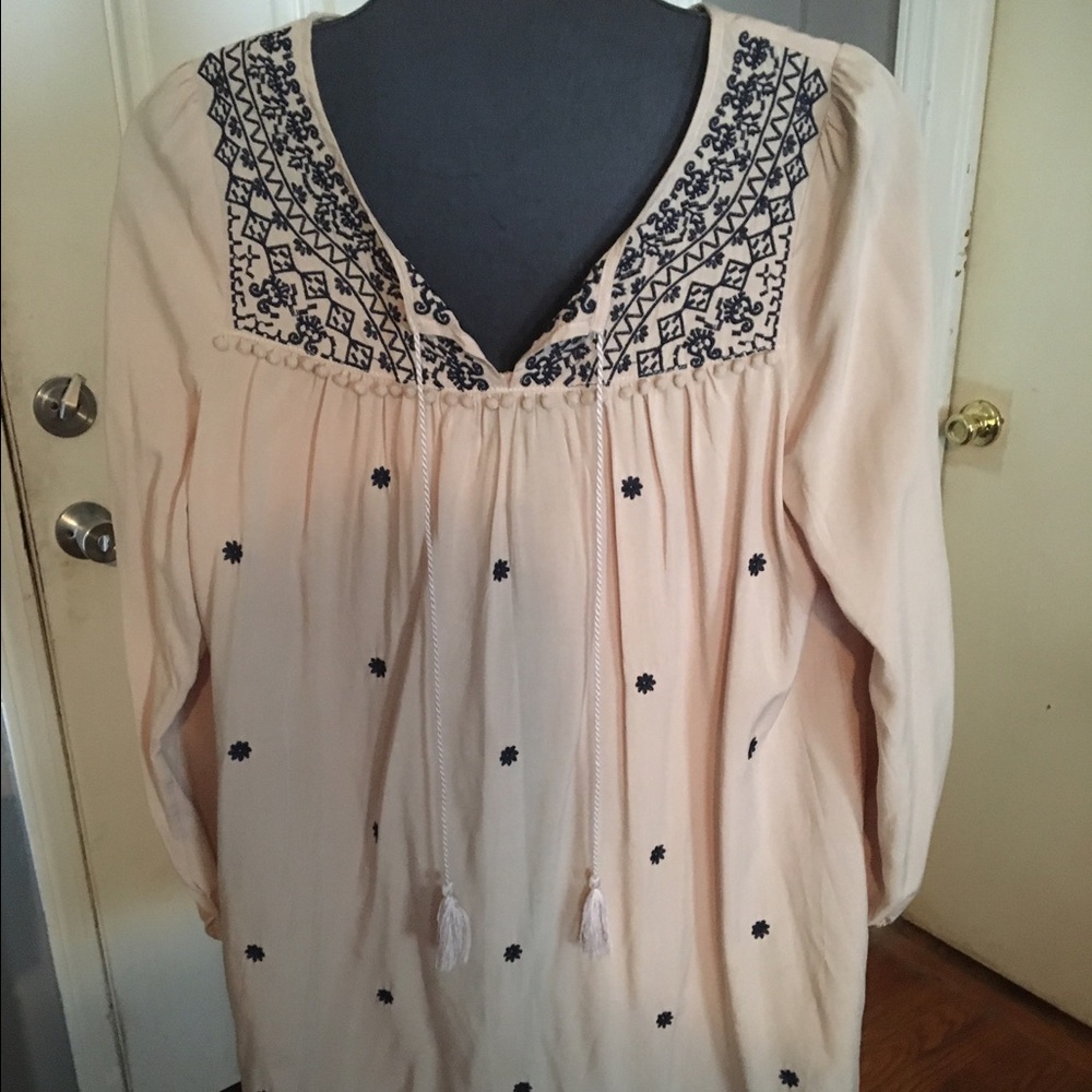 Tan and Navy tunic blouse.