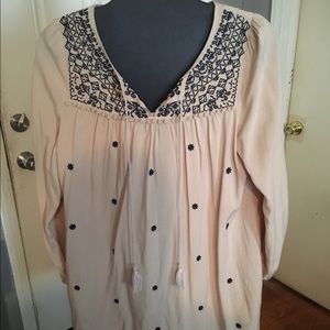 Tan and Navy tunic blouse.
