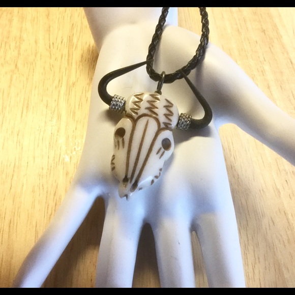 SOLD Carved bone Bull scull men necklace - Picture 2 of 5