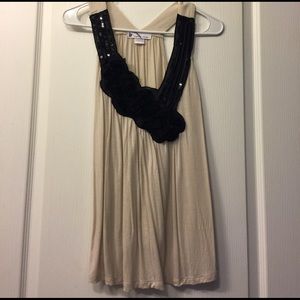Black and cream tank with beaded and lace detail