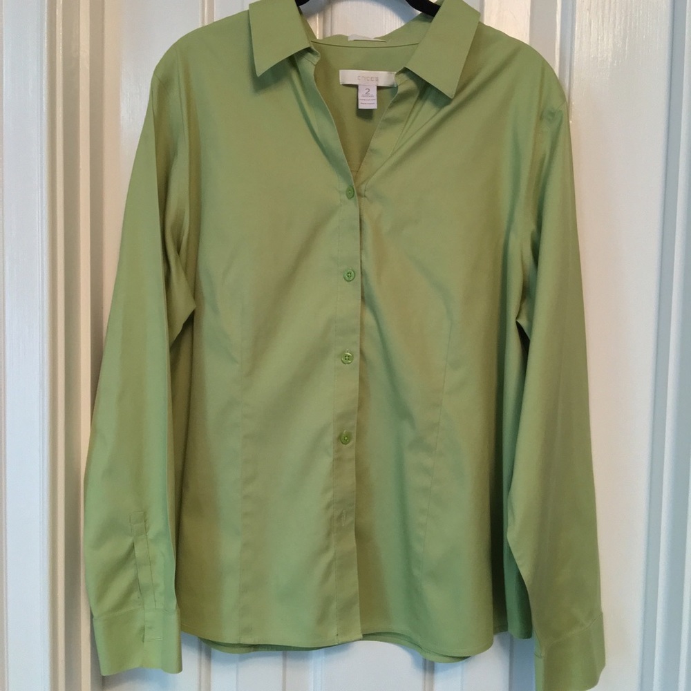 Chico's No Iron, Spring Green Shirt, Size 2