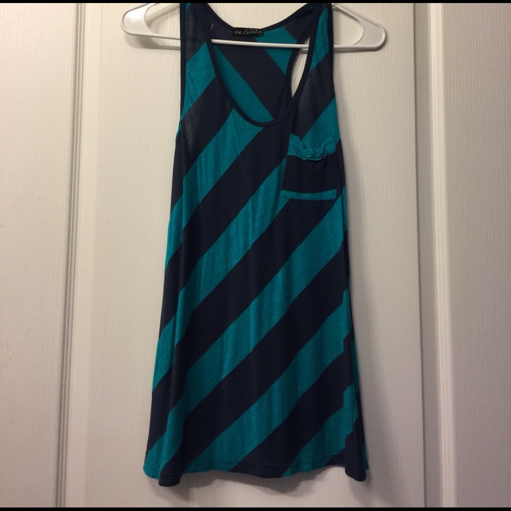 Striped razor back tank with pocket