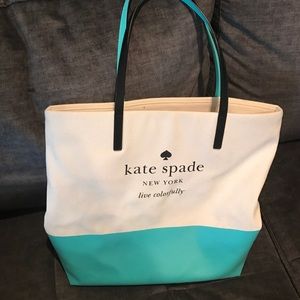 Kate Spade Bon Shopper Tote canvas and turquoise
