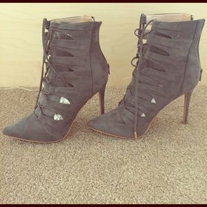 Grey Pointy Toe Booties