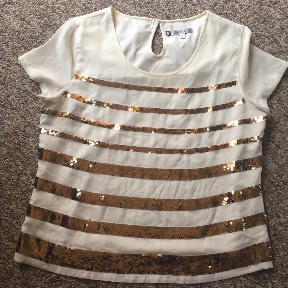 JLo White Top With Gold Sequins