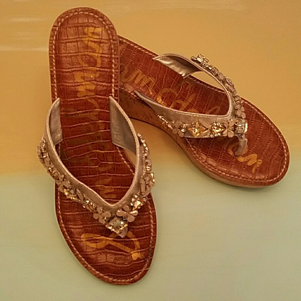 Womens Sam Edelman 8.5 silver wedge flip flops